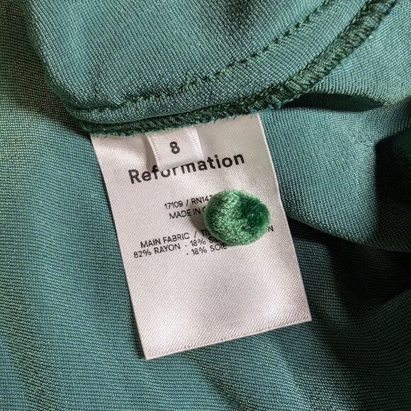 NWOT Reformation Mountain Emerald Green Velvet Mini Ruffle Holiday Dress, - Picture 12 of 14